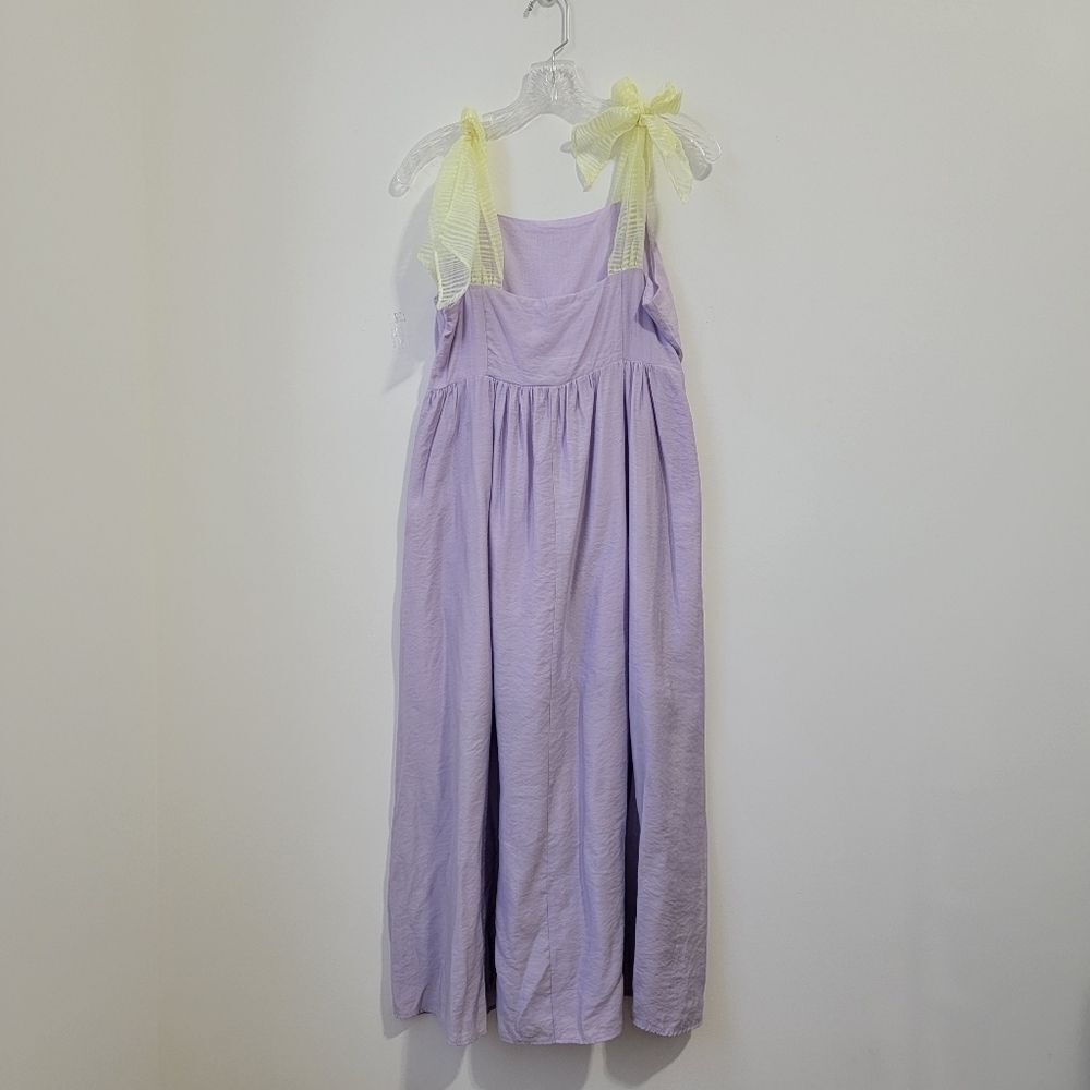 URBAN OUTFITTERS Yellow Organza Tie-Shoulder Lilac Midi Dress Size Medium - Picture 10 of 10